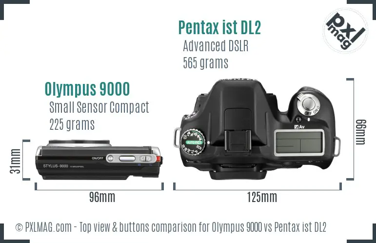 Olympus 9000 vs Pentax ist DL2 top view buttons comparison