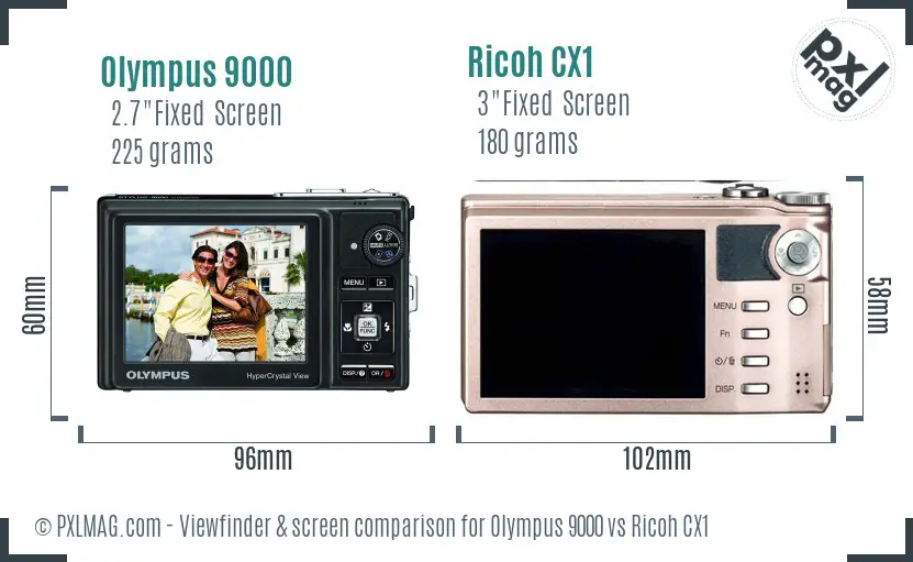 Olympus 9000 vs Ricoh CX1 Screen and Viewfinder comparison Olympus 9000 vs Ricoh CX1 Screen and Viewfinder comparison