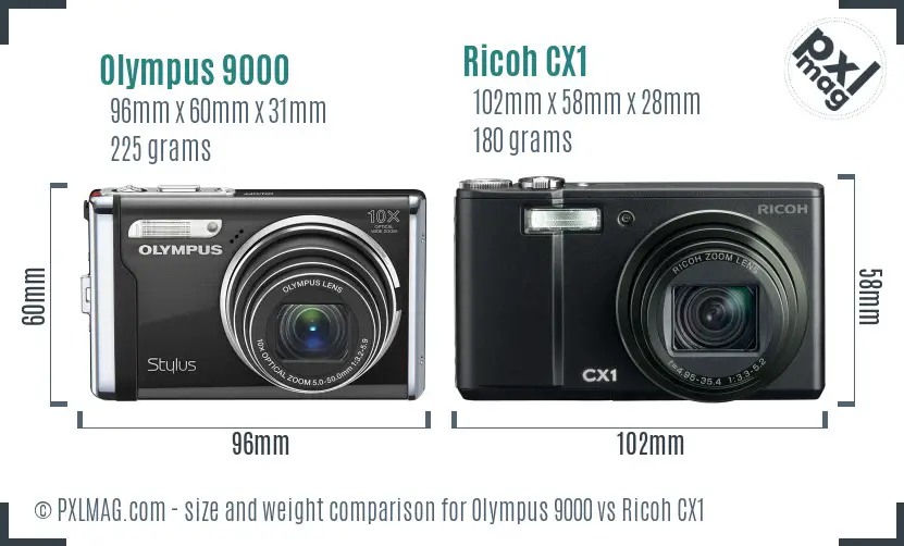 Olympus 9000 vs Ricoh CX1 size comparison Olympus 9000 vs Ricoh CX1 size comparison