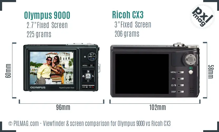 Olympus 9000 vs Ricoh CX3 Screen and Viewfinder comparison Olympus 9000 vs Ricoh CX3 Screen and Viewfinder comparison