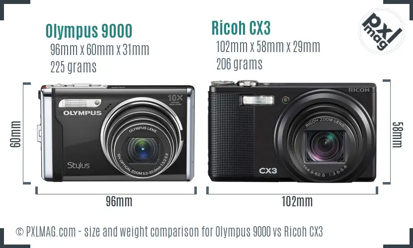 Olympus 9000 vs Ricoh CX3 size comparison Olympus 9000 vs Ricoh CX3 size comparison