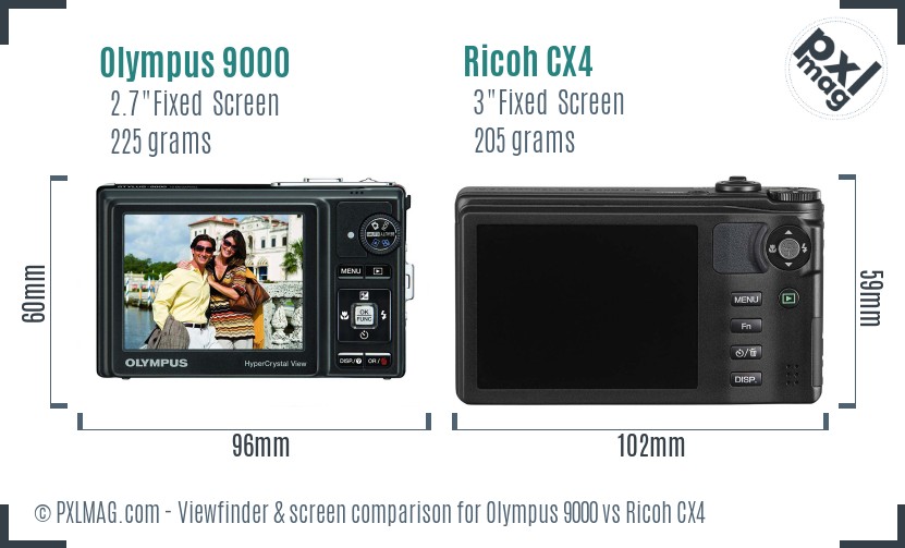 Olympus 9000 vs Ricoh CX4 Screen and Viewfinder comparison