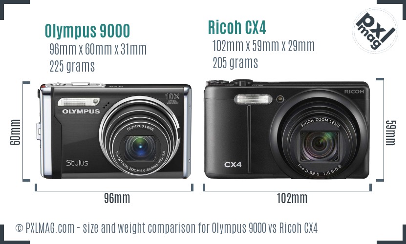Olympus 9000 vs Ricoh CX4 size comparison