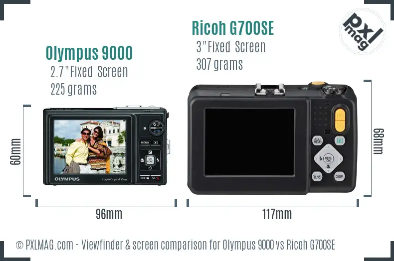 Olympus 9000 vs Ricoh G700SE Screen and Viewfinder comparison