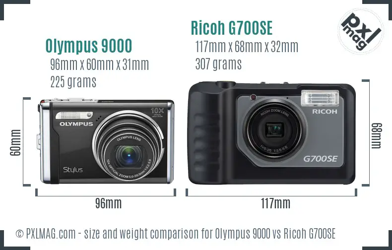 Olympus 9000 vs Ricoh G700SE size comparison