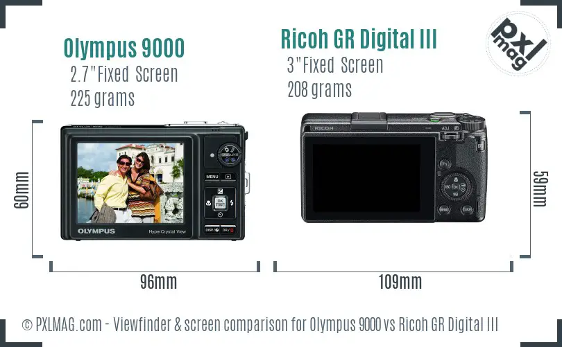 Olympus 9000 vs Ricoh GR Digital III Screen and Viewfinder comparison