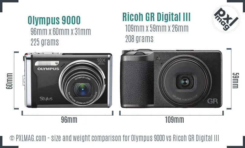 Olympus 9000 vs Ricoh GR Digital III size comparison