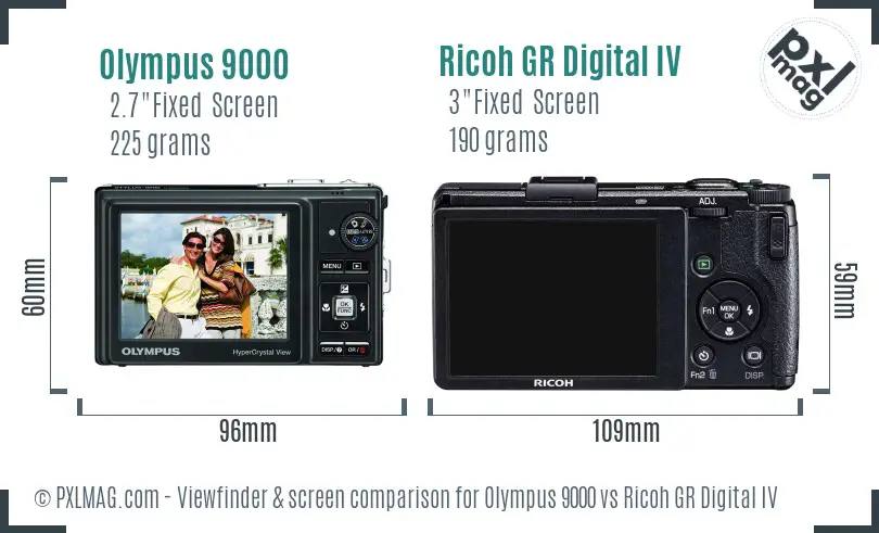Olympus 9000 vs Ricoh GR Digital IV Screen and Viewfinder comparison