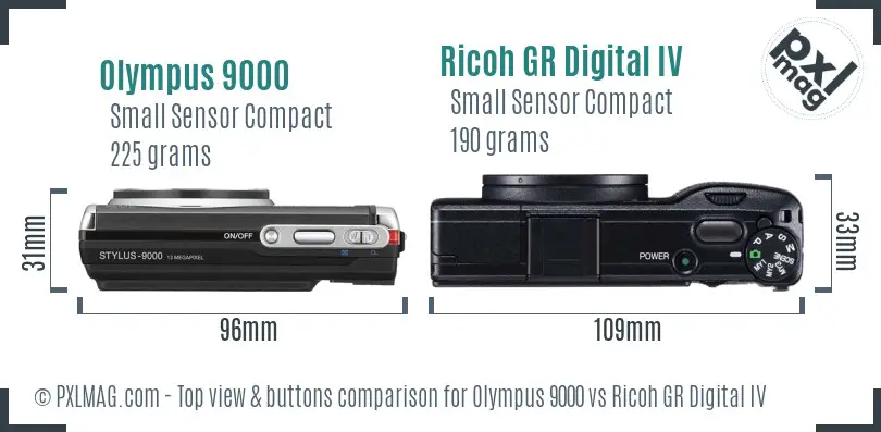 Olympus 9000 vs Ricoh GR Digital IV top view buttons comparison