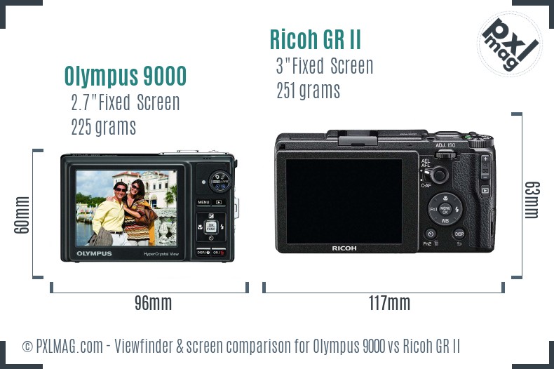 Olympus 9000 vs Ricoh GR II Screen and Viewfinder comparison