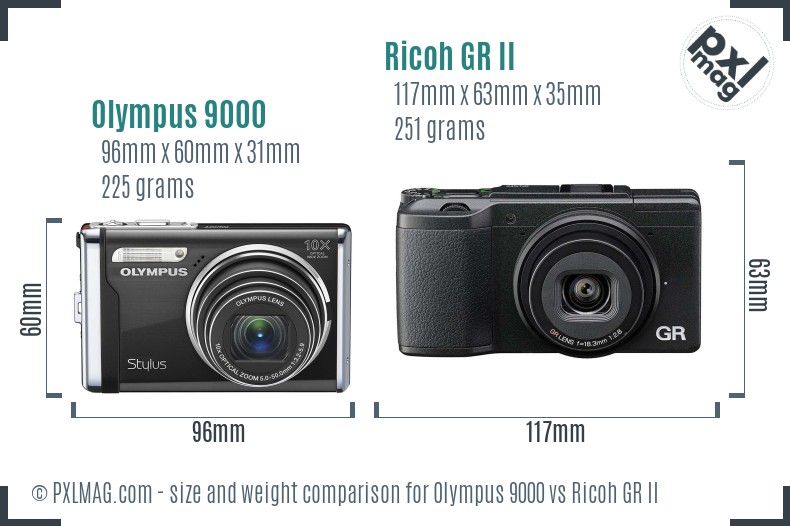 Olympus 9000 vs Ricoh GR II size comparison