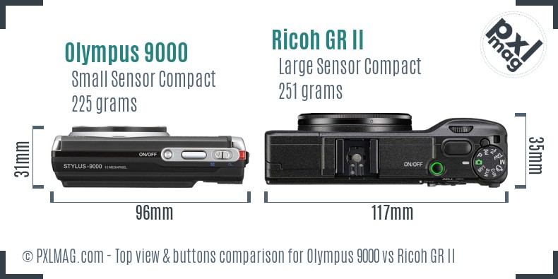 Olympus 9000 vs Ricoh GR II top view buttons comparison