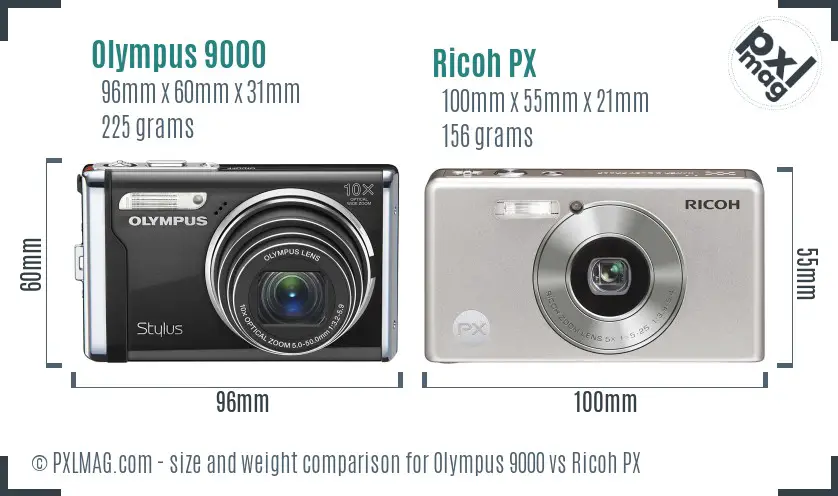 Olympus 9000 vs Ricoh PX size comparison Olympus 9000 vs Ricoh PX size comparison