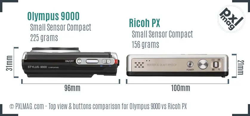 Olympus 9000 vs Ricoh PX top view buttons comparison Olympus 9000 vs Ricoh PX top view buttons comparison