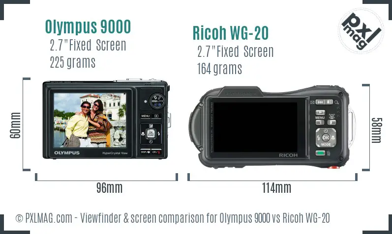 Olympus 9000 vs Ricoh WG-20 Screen and Viewfinder comparison