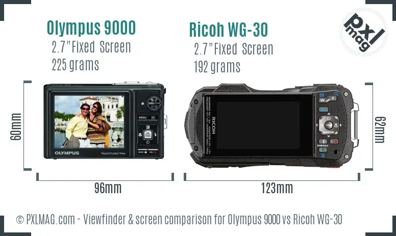 Olympus 9000 vs Ricoh WG-30 Screen and Viewfinder comparison