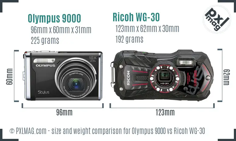 Olympus 9000 vs Ricoh WG-30 size comparison