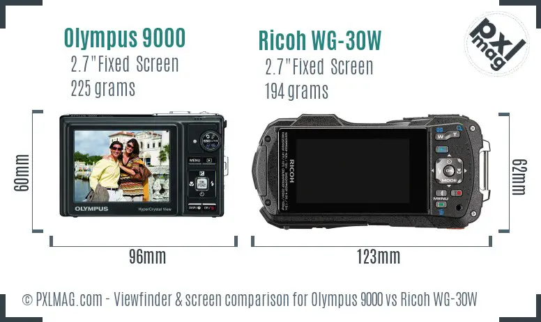 Olympus 9000 vs Ricoh WG-30W Screen and Viewfinder comparison