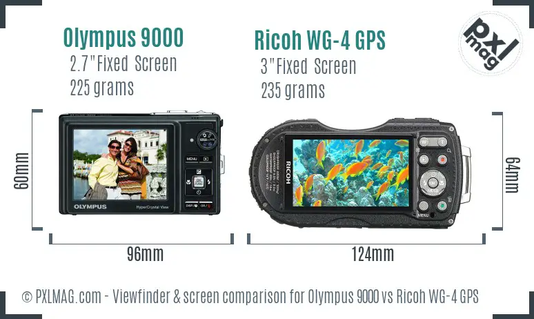 Olympus 9000 vs Ricoh WG-4 GPS Screen and Viewfinder comparison
