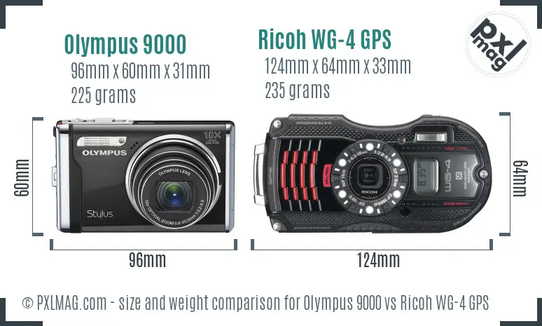 Olympus 9000 vs Ricoh WG-4 GPS size comparison