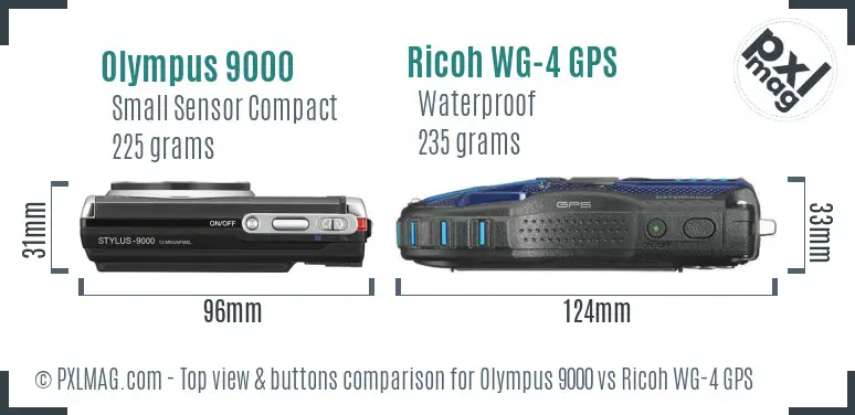 Olympus 9000 vs Ricoh WG-4 GPS top view buttons comparison
