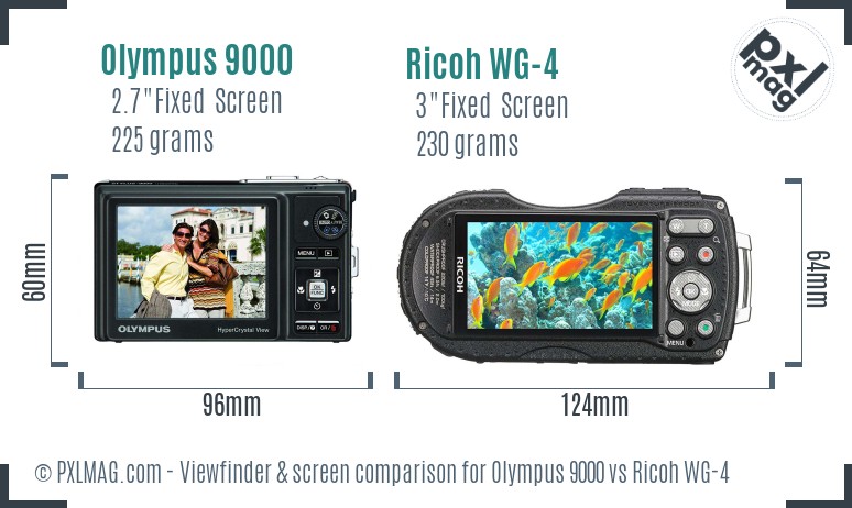 Olympus 9000 vs Ricoh WG-4 Screen and Viewfinder comparison