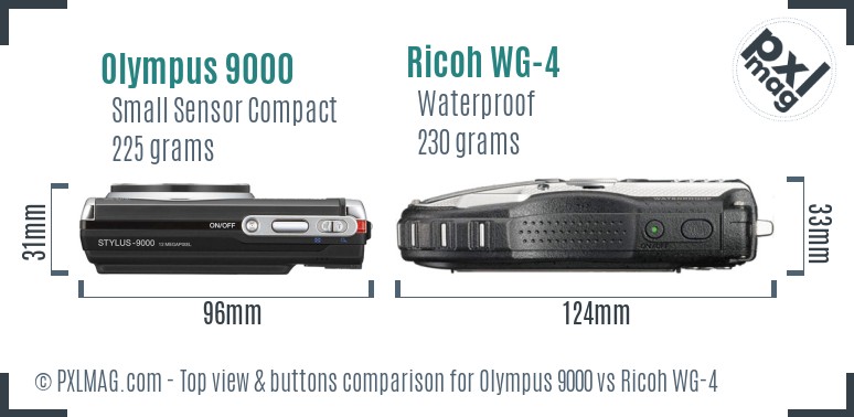 Olympus 9000 vs Ricoh WG-4 top view buttons comparison