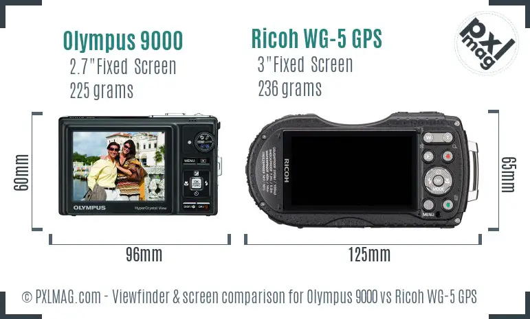 Olympus 9000 vs Ricoh WG-5 GPS Screen and Viewfinder comparison