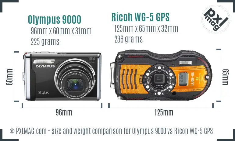 Olympus 9000 vs Ricoh WG-5 GPS size comparison