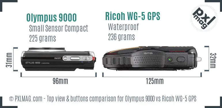 Olympus 9000 vs Ricoh WG-5 GPS top view buttons comparison