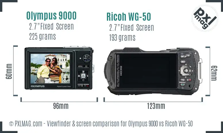 Olympus 9000 vs Ricoh WG-50 Screen and Viewfinder comparison