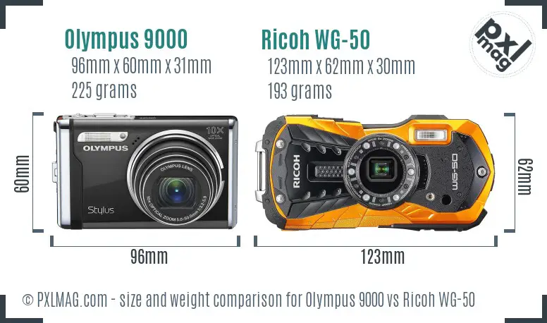 Olympus 9000 vs Ricoh WG-50 size comparison