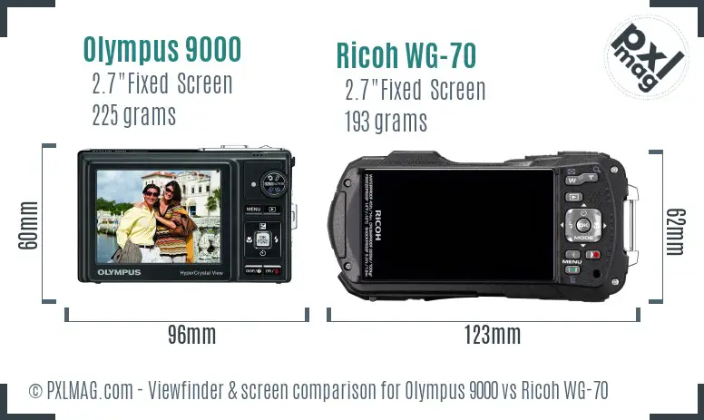 Olympus 9000 vs Ricoh WG-70 Screen and Viewfinder comparison