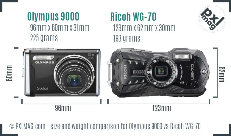 Olympus 9000 vs Ricoh WG-70 size comparison