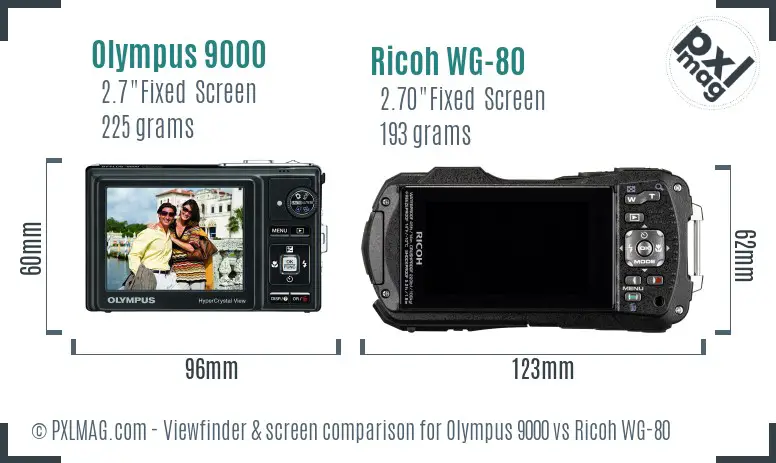 Olympus 9000 vs Ricoh WG-80 Screen and Viewfinder comparison