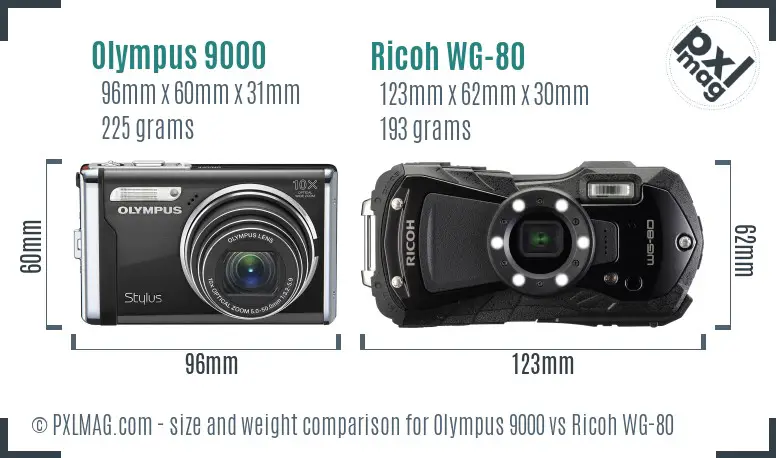 Olympus 9000 vs Ricoh WG-80 size comparison