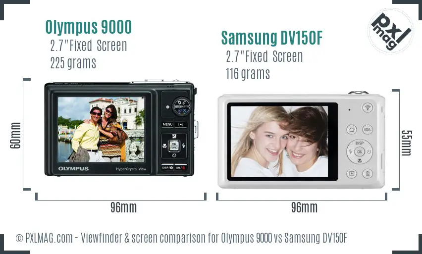 Olympus 9000 vs Samsung DV150F Screen and Viewfinder comparison