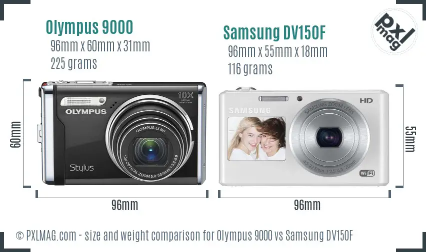 Olympus 9000 vs Samsung DV150F size comparison