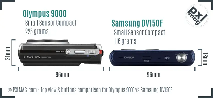 Olympus 9000 vs Samsung DV150F top view buttons comparison