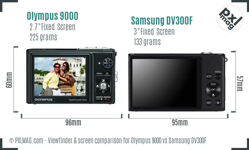Olympus 9000 vs Samsung DV300F Screen and Viewfinder comparison