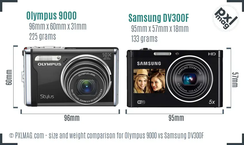 Olympus 9000 vs Samsung DV300F size comparison