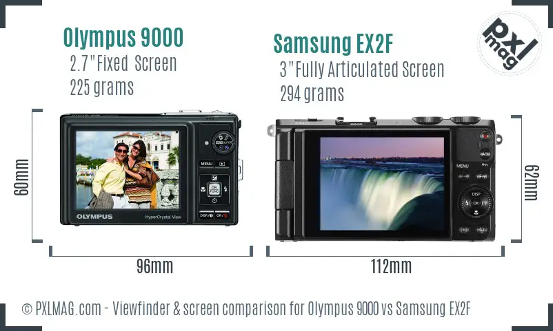 Olympus 9000 vs Samsung EX2F Screen and Viewfinder comparison