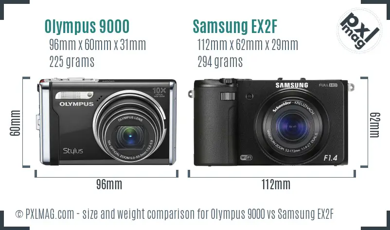 Olympus 9000 vs Samsung EX2F size comparison
