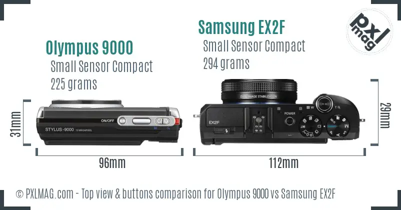 Olympus 9000 vs Samsung EX2F top view buttons comparison
