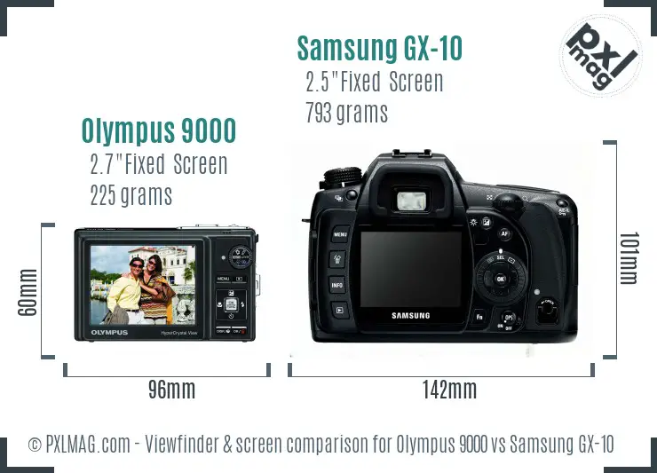 Olympus 9000 vs Samsung GX-10 Screen and Viewfinder comparison Olympus 9000 vs Samsung GX-10 Screen and Viewfinder comparison