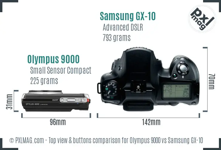 Olympus 9000 vs Samsung GX-10 top view buttons comparison Olympus 9000 vs Samsung GX-10 top view buttons comparison