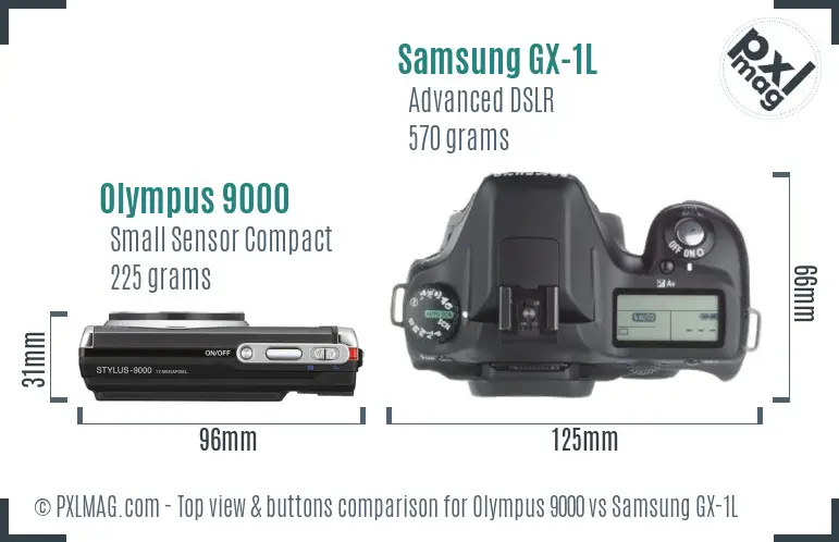 Olympus 9000 vs Samsung GX-1L top view buttons comparison Olympus 9000 vs Samsung GX-1L top view buttons comparison