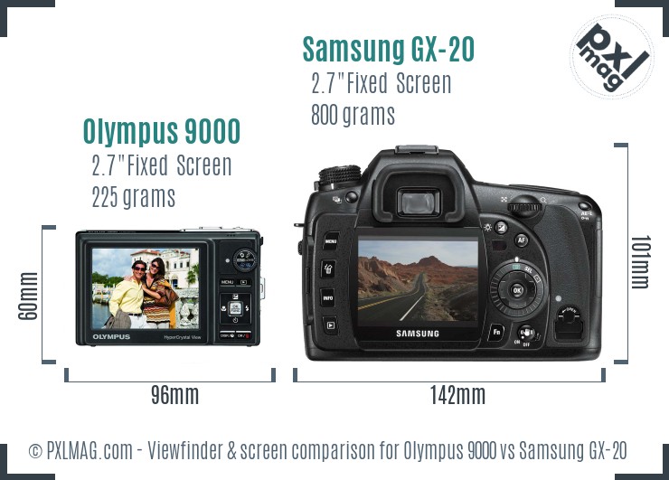 Olympus 9000 vs Samsung GX-20 Screen and Viewfinder comparison