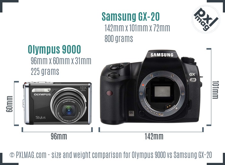 Olympus 9000 vs Samsung GX-20 size comparison Olympus 9000 vs Samsung GX-20 size comparison