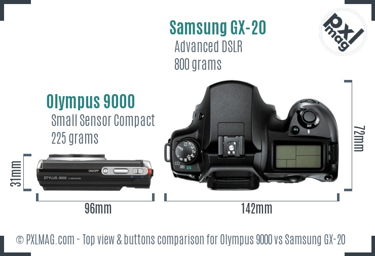 Olympus 9000 vs Samsung GX-20 top view buttons comparison